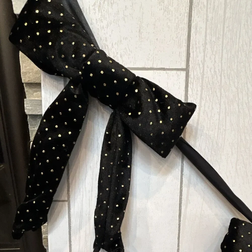 Ashland Velvet Black with Gold Polka Dot Bow Garland Door Decoration, 6 Ft
